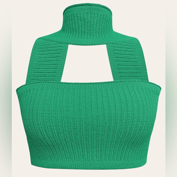 Womens|Knit Halter Crop Top|Medium M|Green|Stretch - Picture 2 of 8
